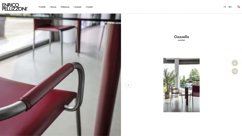 Sito web desktop enricopellizzoni, sedia gazzella, dettaglio di una sedia rossa di design 
